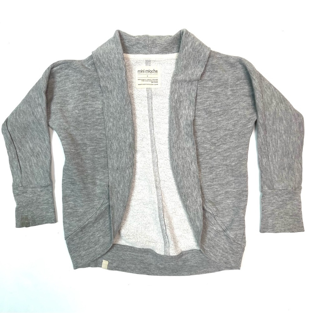 Mini Mioche Shawl Cardi Heather Gray Sweatshirt Open Cardigan Size 2